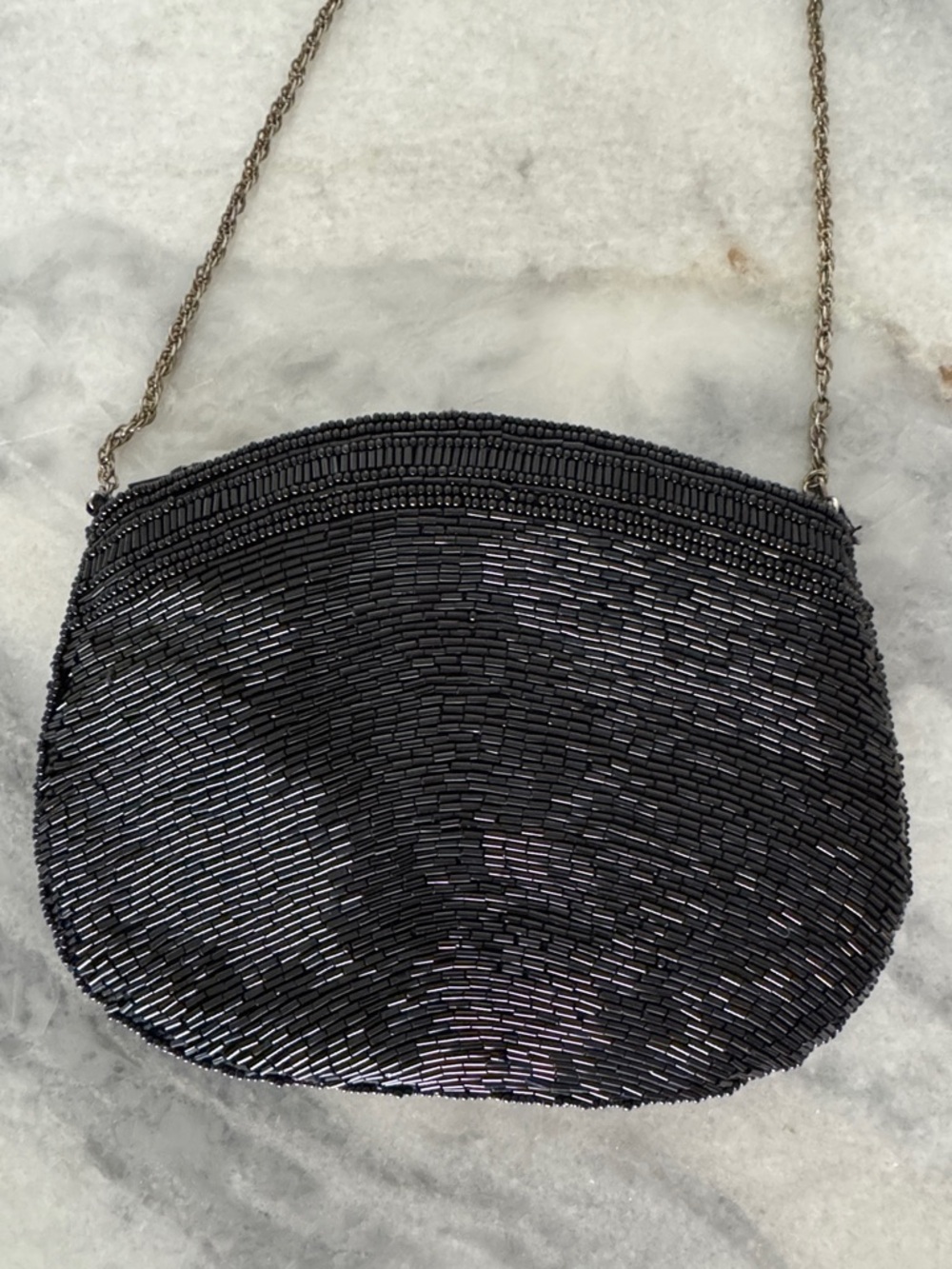 Vintage Walborg Black Beaded Evening Bag Clutch Chain Strap